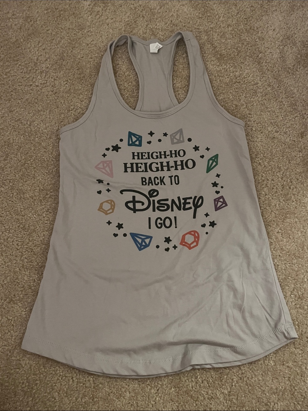 Disney Light Gray Racerback Tank with Colorful Gem Graphic
